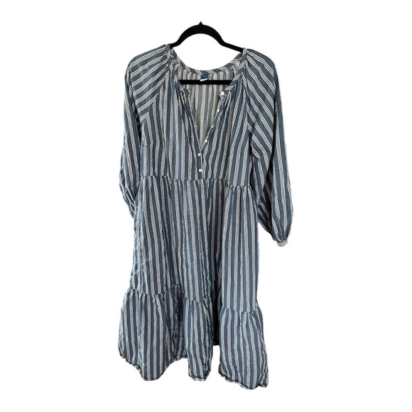 OLD NAVY WOMENS ALL-DAY MAXI SWING DRESS 3/4 SLEEVE 100% COTTON STRIPED SIZE L - Picture 2 of 5